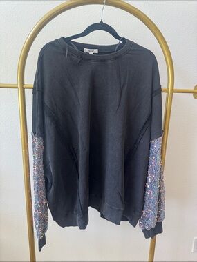 Black Sweatshirt with Sequin Accent Sleeves by Z Supply